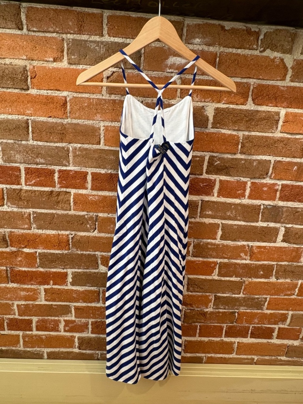 Polo Ralph Lauren Blue / White Chevron Spaghetti Strap Maxi Dress - Size S (7) - Picture 2 of 6